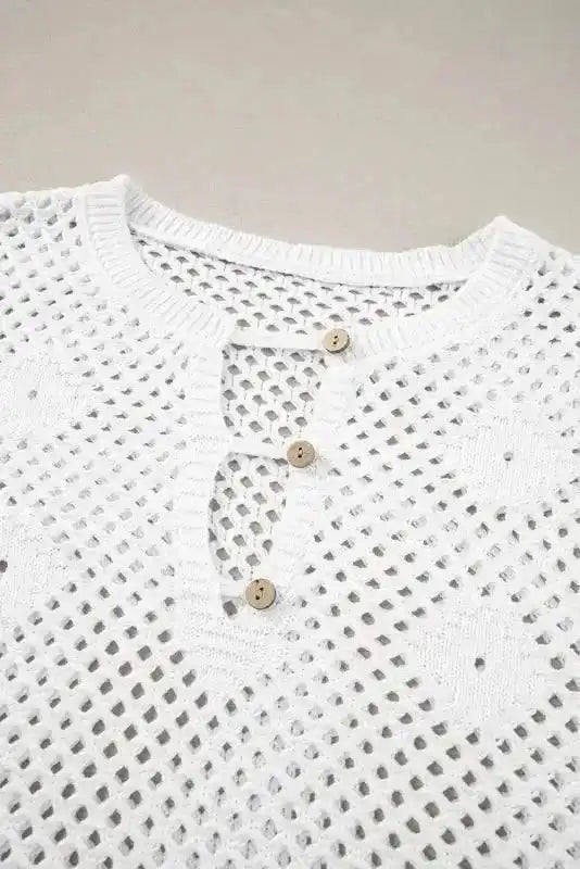 White Open Knit Sweater - Fashionfitz