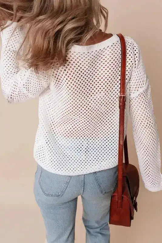 White Open Knit Sweater - Fashionfitz