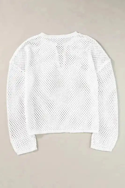 White Open Knit Sweater - Fashionfitz