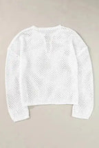 White Open Knit Sweater - Fashionfitz