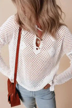 White Open Knit Sweater - Fashionfitz
