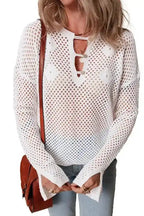 White Open Knit Sweater - Fashionfitz