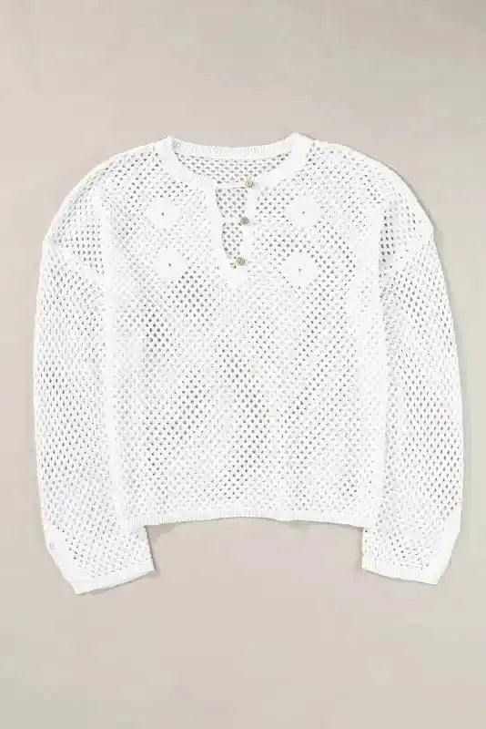 White Open Knit Sweater - Fashionfitz