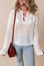 White Open Knit Sweater - Fashionfitz