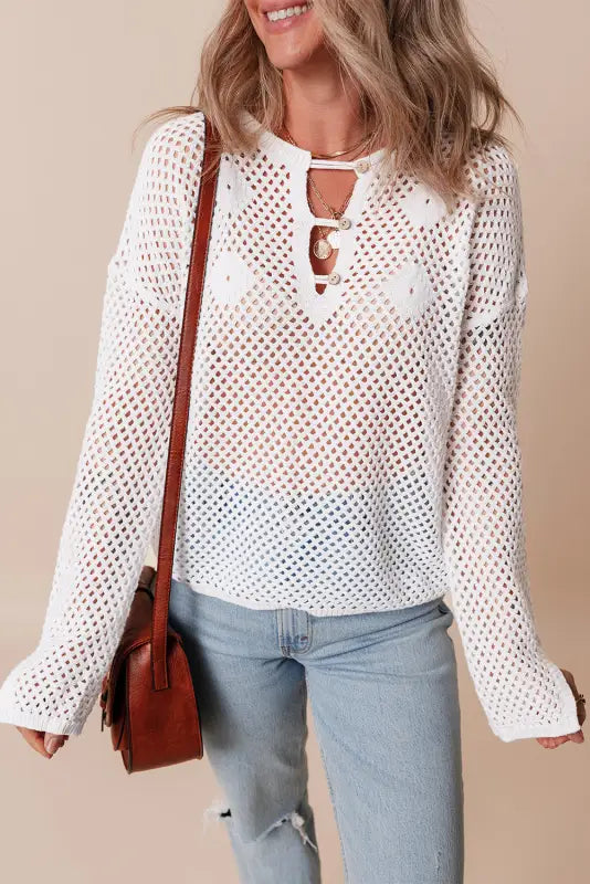 White open knit sweater | fashionfitz