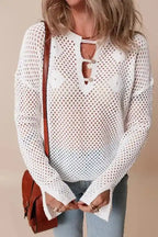 White Open Knit Sweater - Fashionfitz