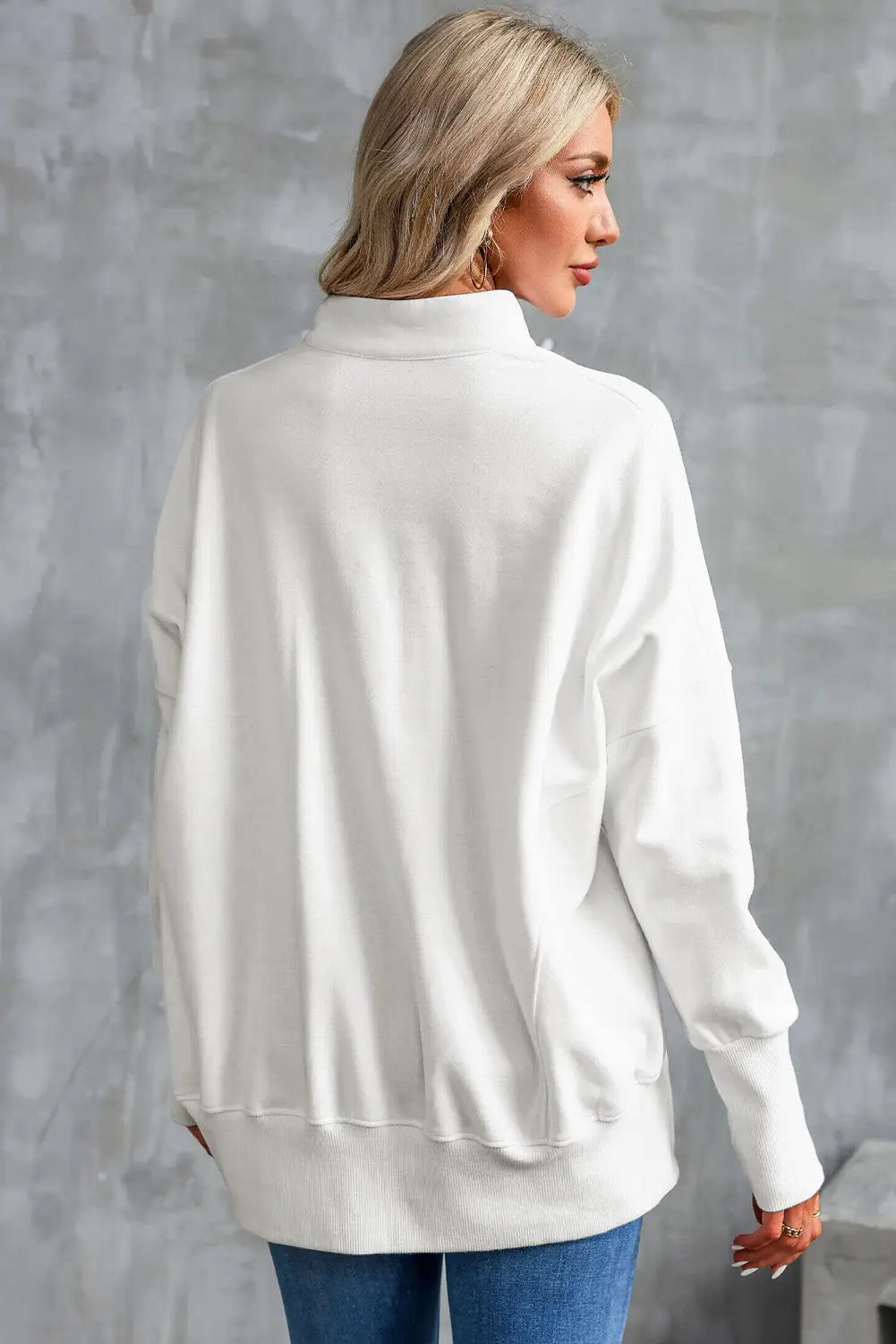 White oversized quarter-zip pullover sweatshirt - sweatshirts & hoodies