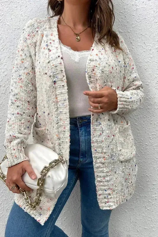 White Pilling Detail Patterned Sleeve Sweater - Fashionfitz