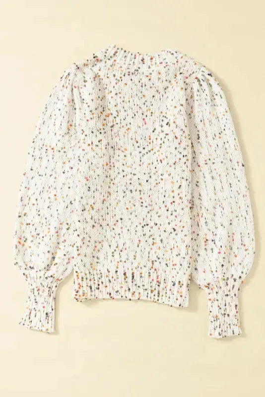 White Pilling Detail Patterned Sleeve Sweater - Fashionfitz