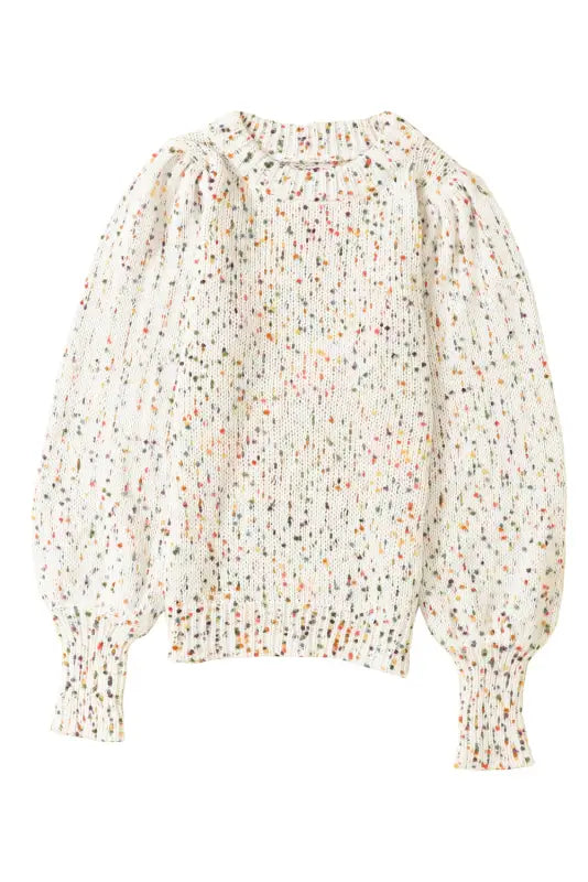 White pilling detail patterned sleeve sweater - tops