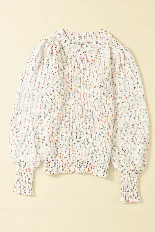 White pilling detail patterned sleeve sweater - tops