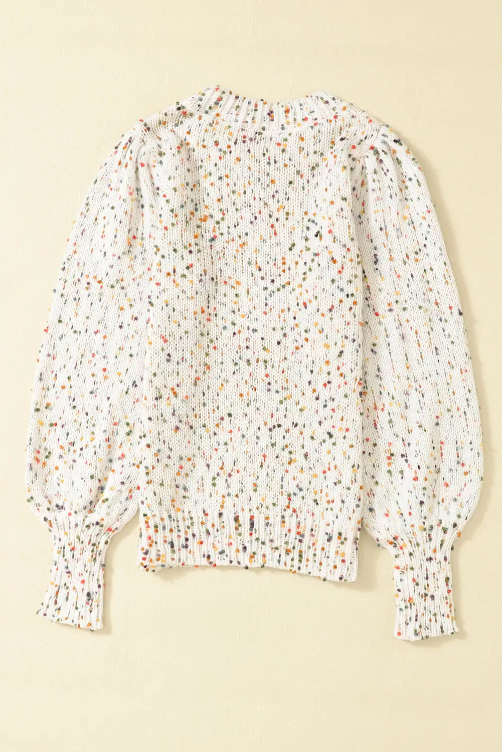 White pilling detail patterned sleeve sweater - tops