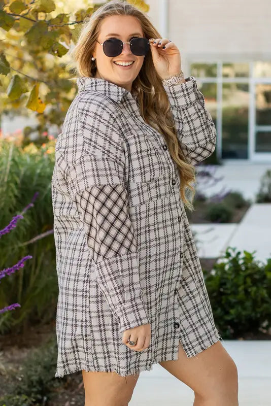 White plaid chic tunic dress