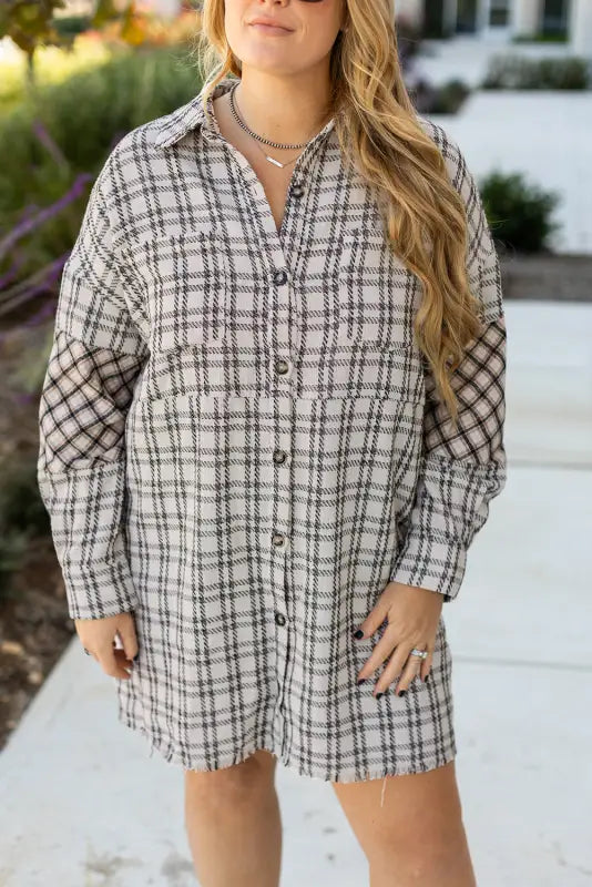 White plaid chic tunic dress