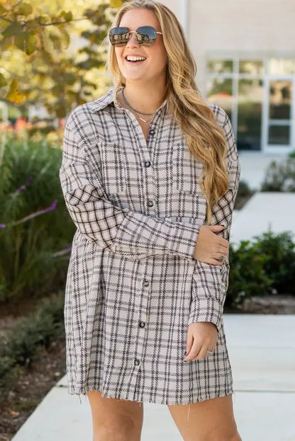 White plaid chic tunic dress