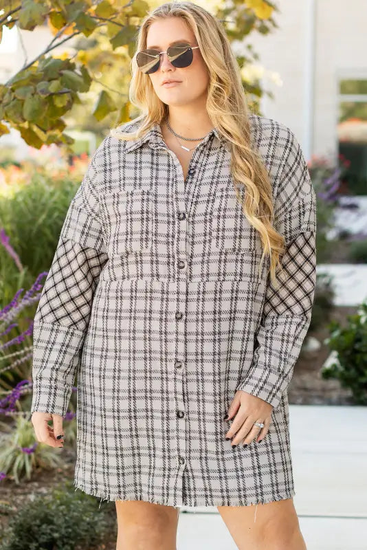 White plaid chic tunic dress