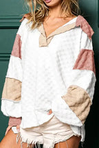 White Plaid V-Neck Loose Blouse - Fashionfitz