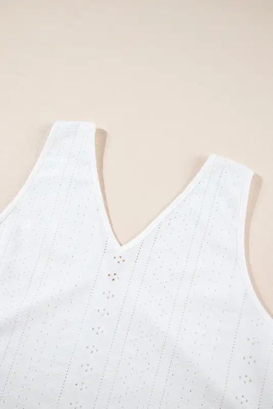 White plus size guipure v neck eyelet lace tank top - size/plus tops/plus tops