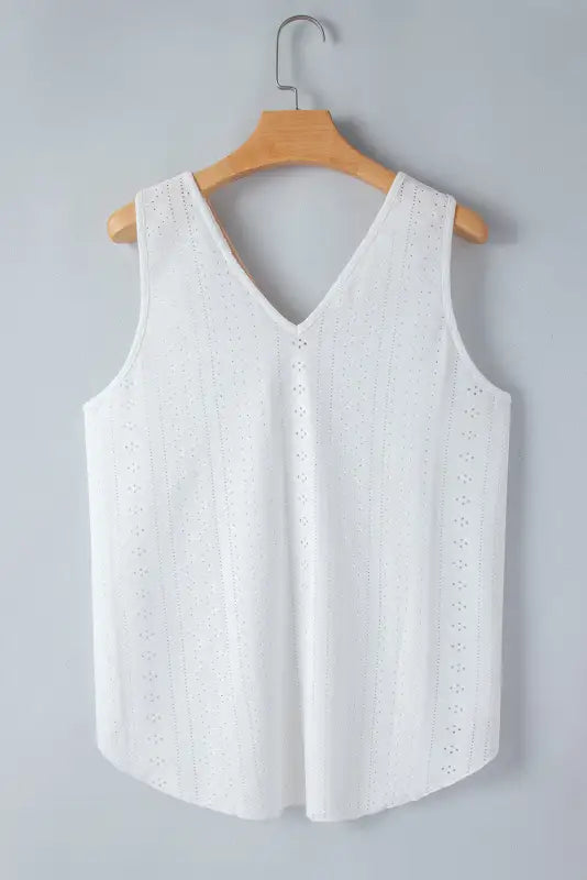 White plus size guipure v neck eyelet lace tank top - size/plus tops/plus tops