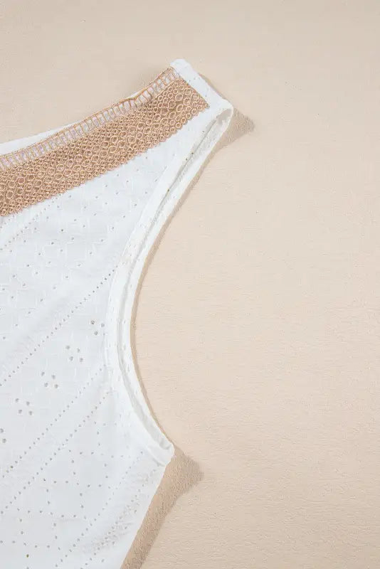 White plus size guipure v neck eyelet lace tank top - size/plus tops/plus tops