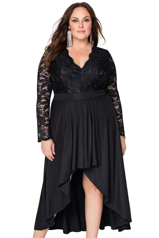 White plus size high-low lace contrast evening dress