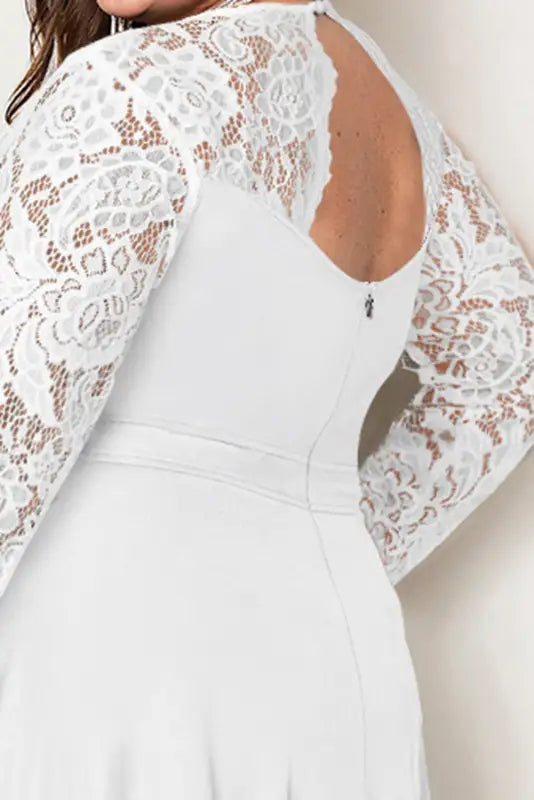 White plus size high-low lace contrast evening dress