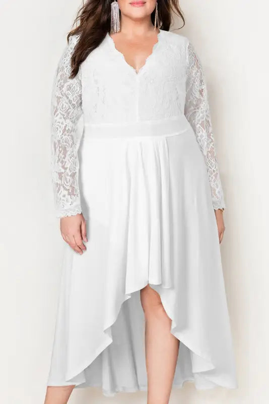 White plus size high-low lace contrast evening dress