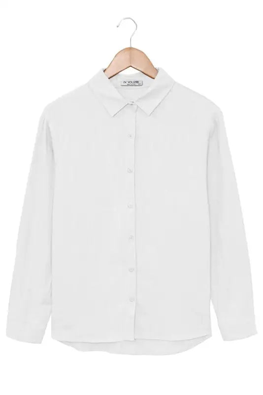 White plus size linen textured shirt - shirts