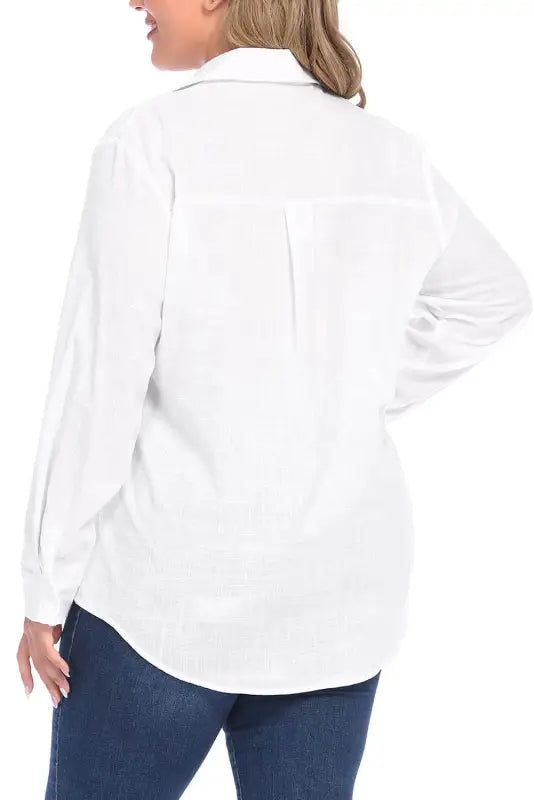 White plus size linen textured shirt - shirts