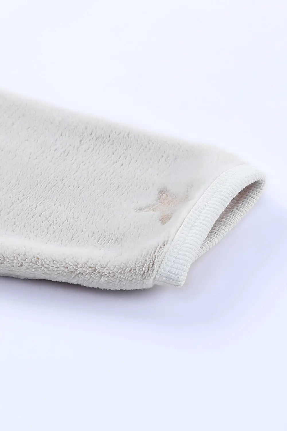 White plush star pattern long sleeve pullover and shorts lounge set - loungewear