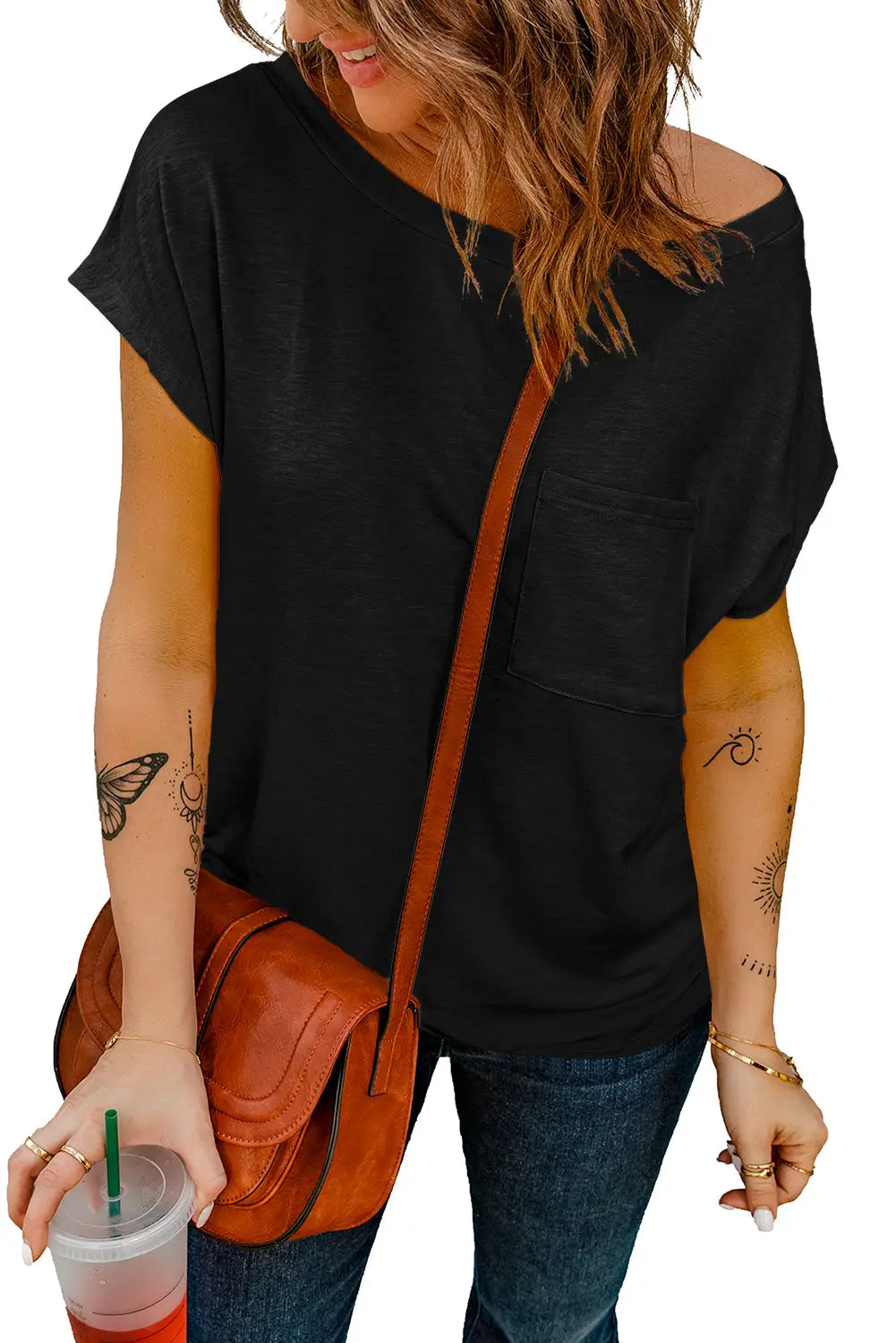 White pocketed tee with side slits - tops