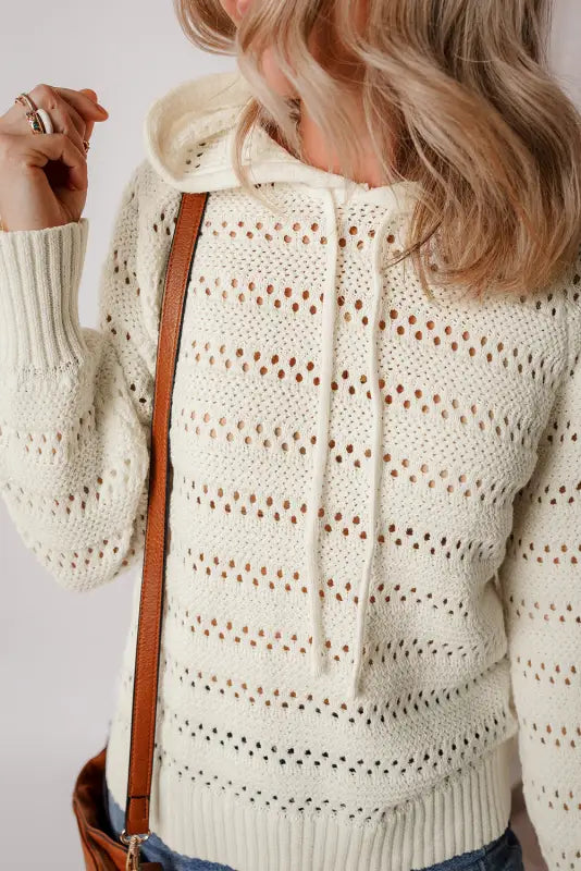 White pointelle hooded sweater - sweaters & cardigans/sweaters