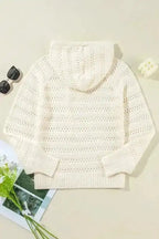 White Pointelle Hooded Sweater - Fashionfitz