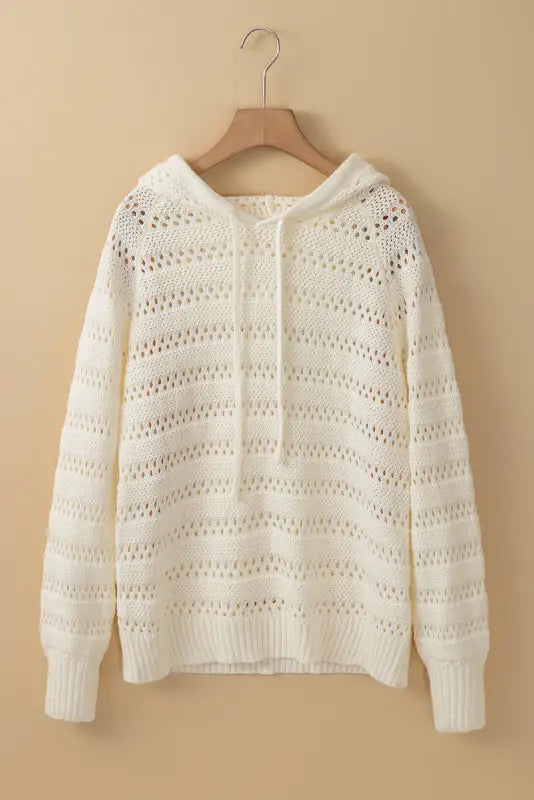 White pointelle hooded sweater - sweaters & cardigans/sweaters