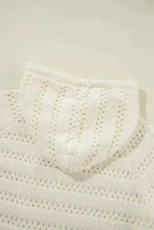 White Pointelle Hooded Sweater - Fashionfitz