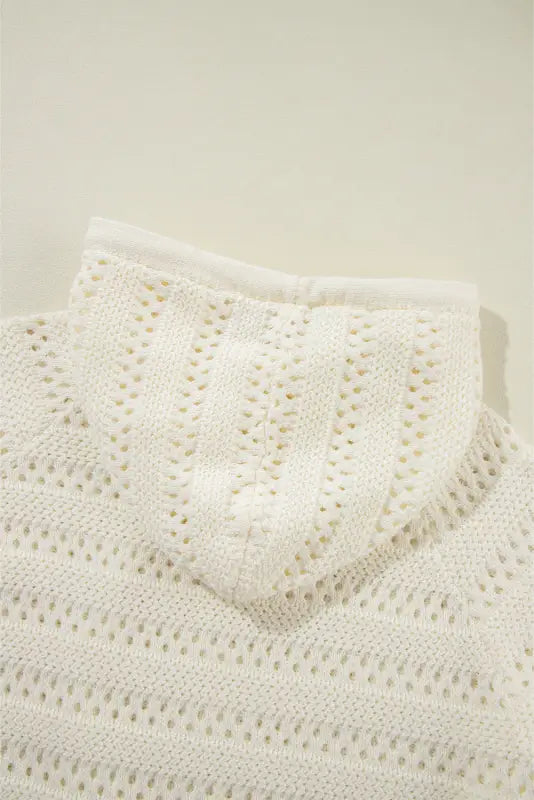 White pointelle hooded sweater - sweaters & cardigans/sweaters