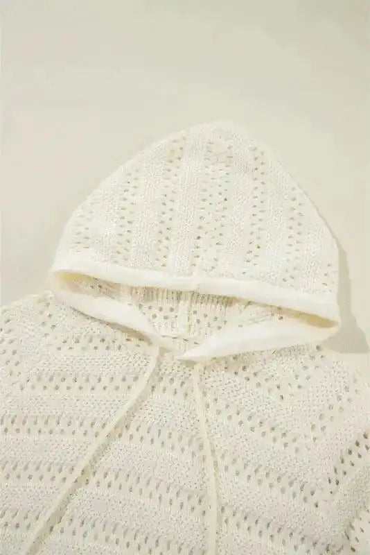 White Pointelle Hooded Sweater - Fashionfitz