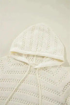 White Pointelle Hooded Sweater - Fashionfitz