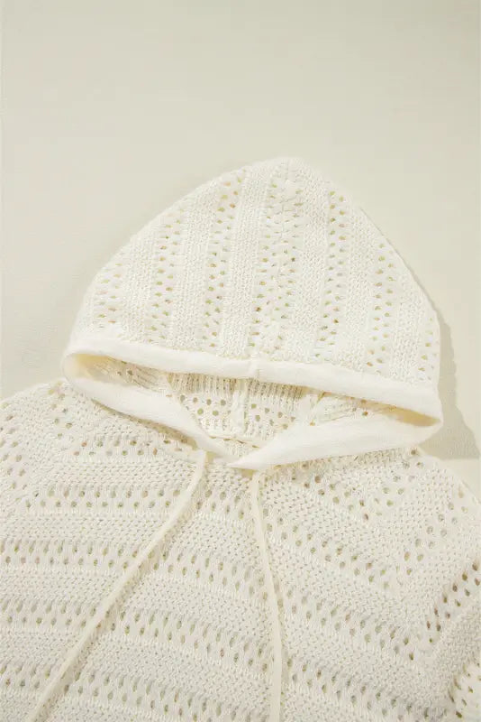 White pointelle hooded sweater - sweaters & cardigans/sweaters