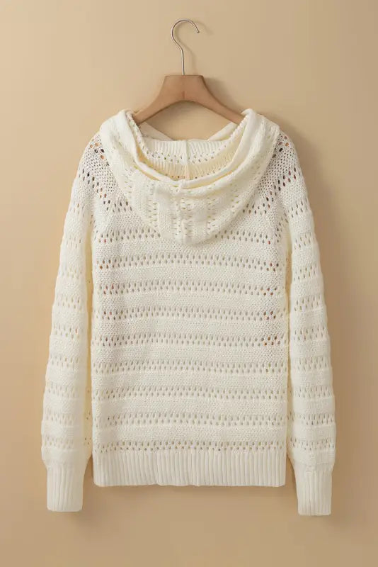 White pointelle hooded sweater - sweaters & cardigans/sweaters