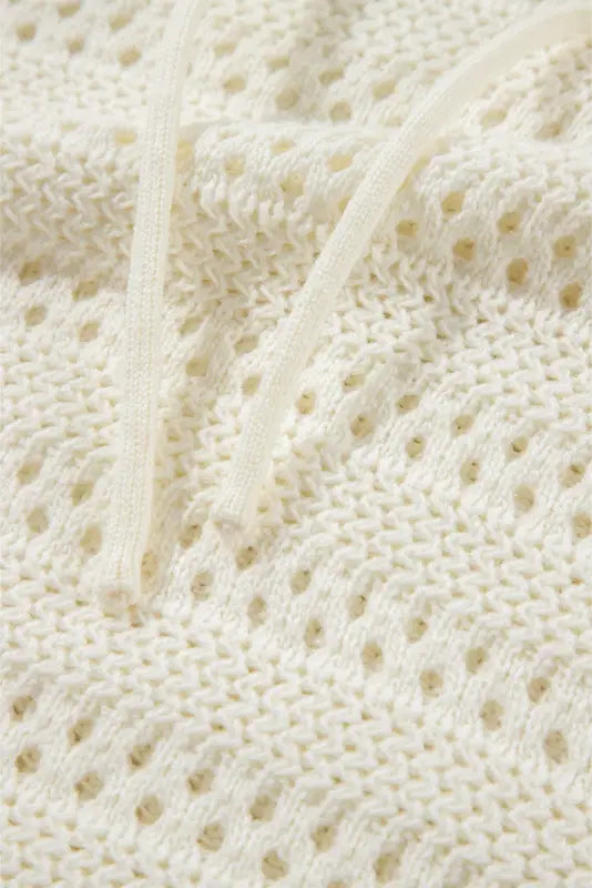 White pointelle hooded sweater - sweaters & cardigans/sweaters