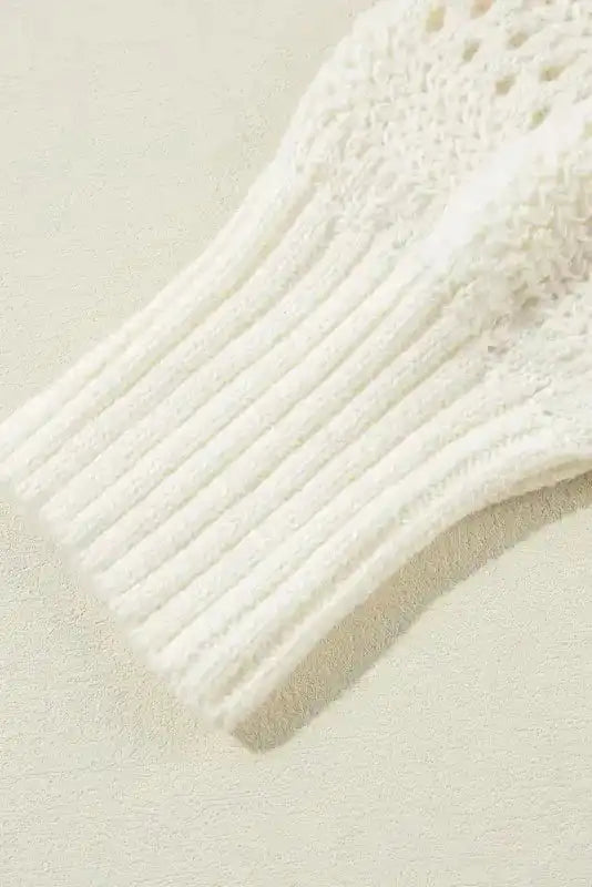 White Pointelle Hooded Sweater - Fashionfitz