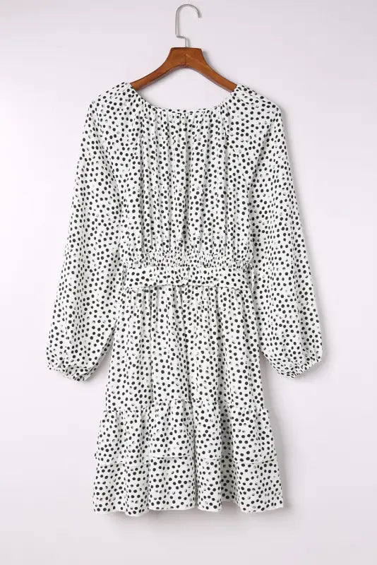 White polka dot ruffle double layered dress - mini dresses