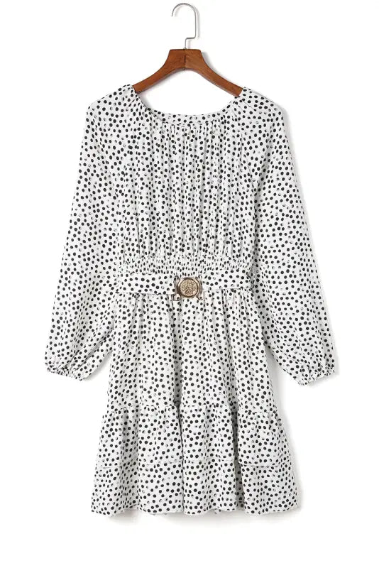 White polka dot ruffle double layered dress - mini dresses