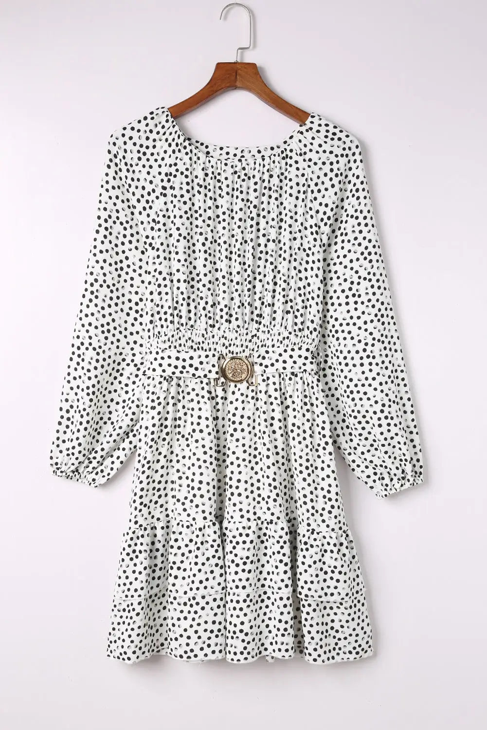 White polka dot ruffle double layered dress - mini dresses