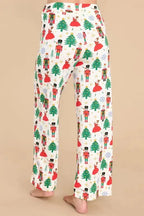 White Printed Christmas Pattern Buttoned Two Piece Sleepwear - Fashionfitz