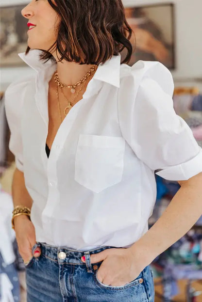 White puff short sleeve shirt - s / 100% cotton - shirts