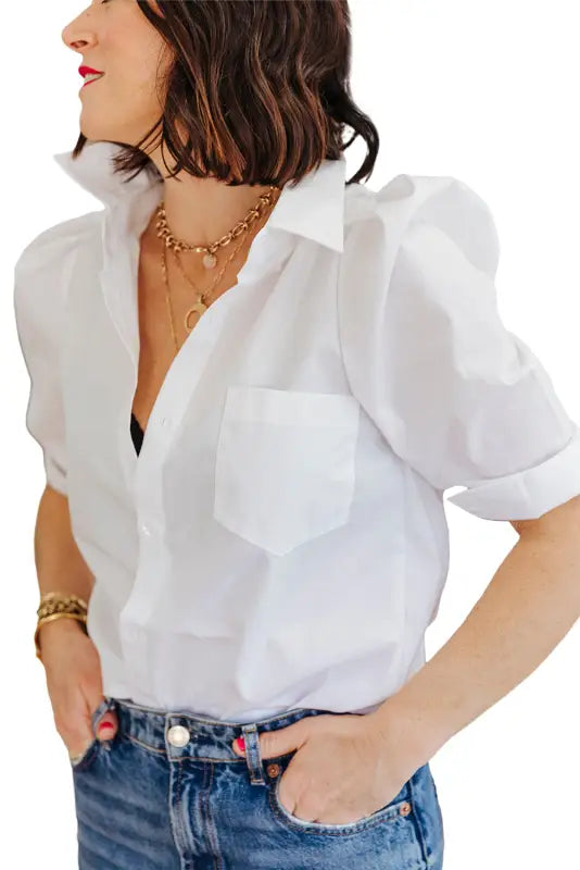 White puff short sleeve shirt - shirts