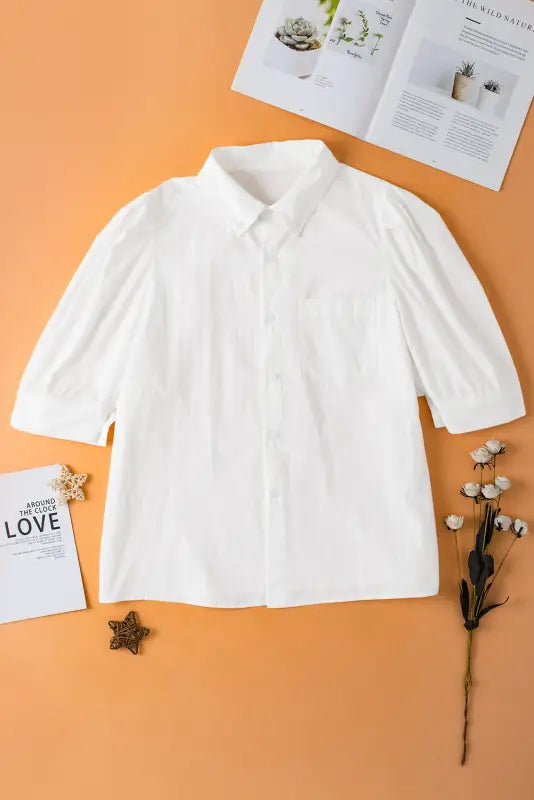 White puff short sleeve shirt - shirts