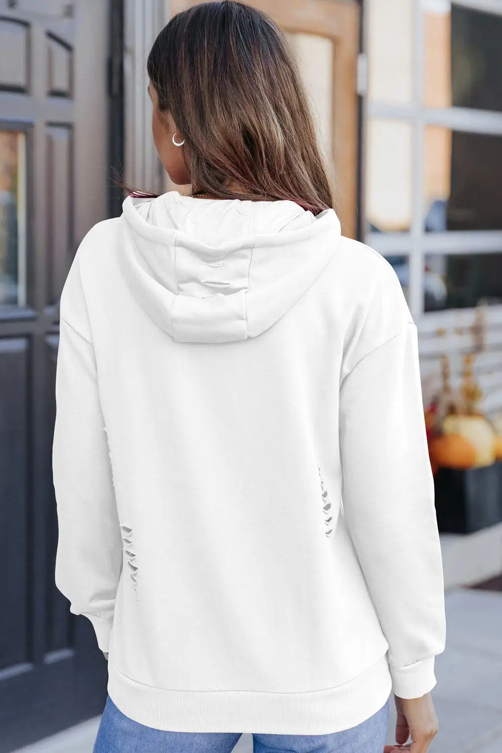 White pumpkin spice distressed hoodie - graphic sweatshirts